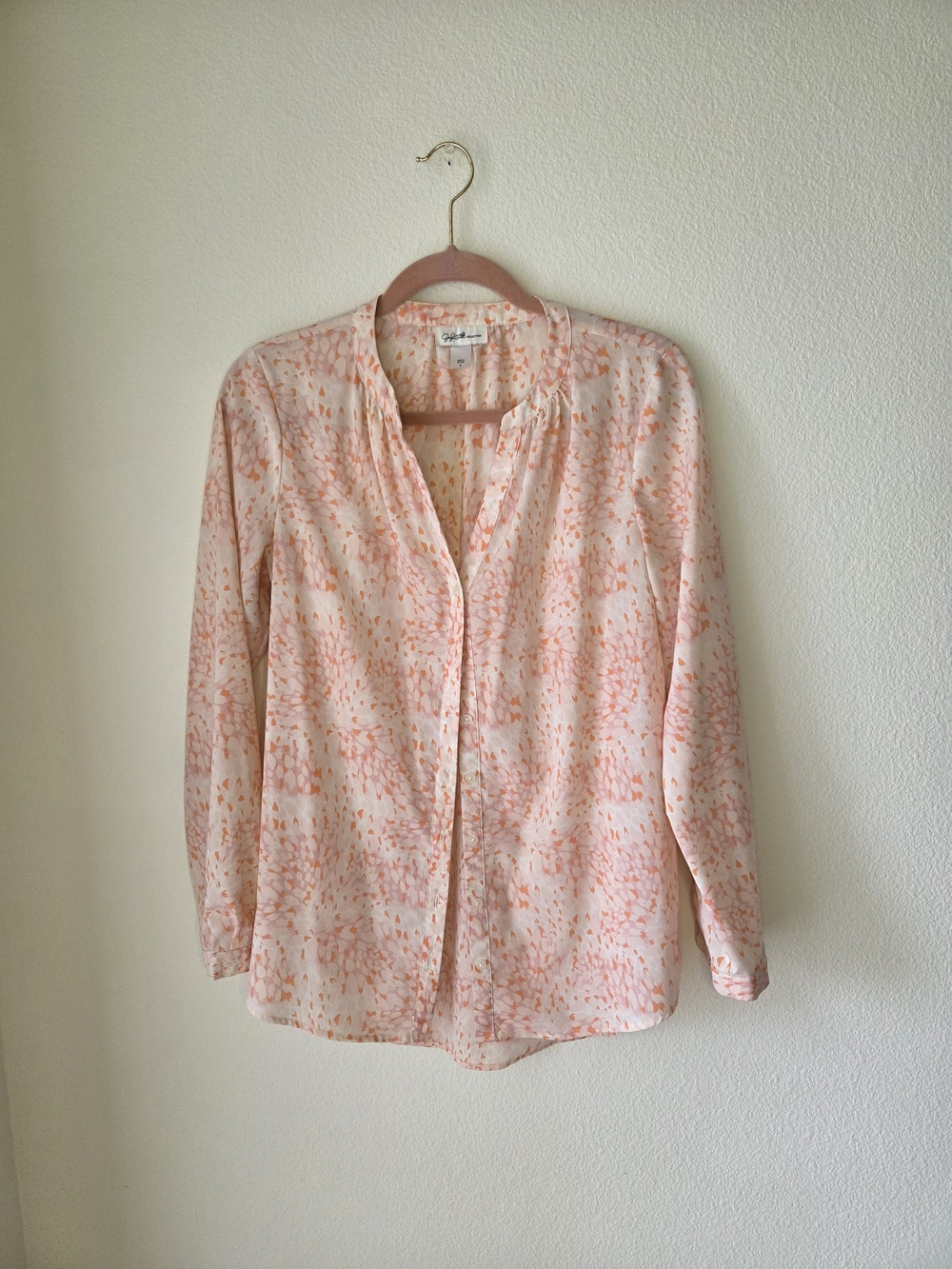 Jaclyn Smith Vintage Y2K Coral Pink Floral Button Front Blouse Top Size Small